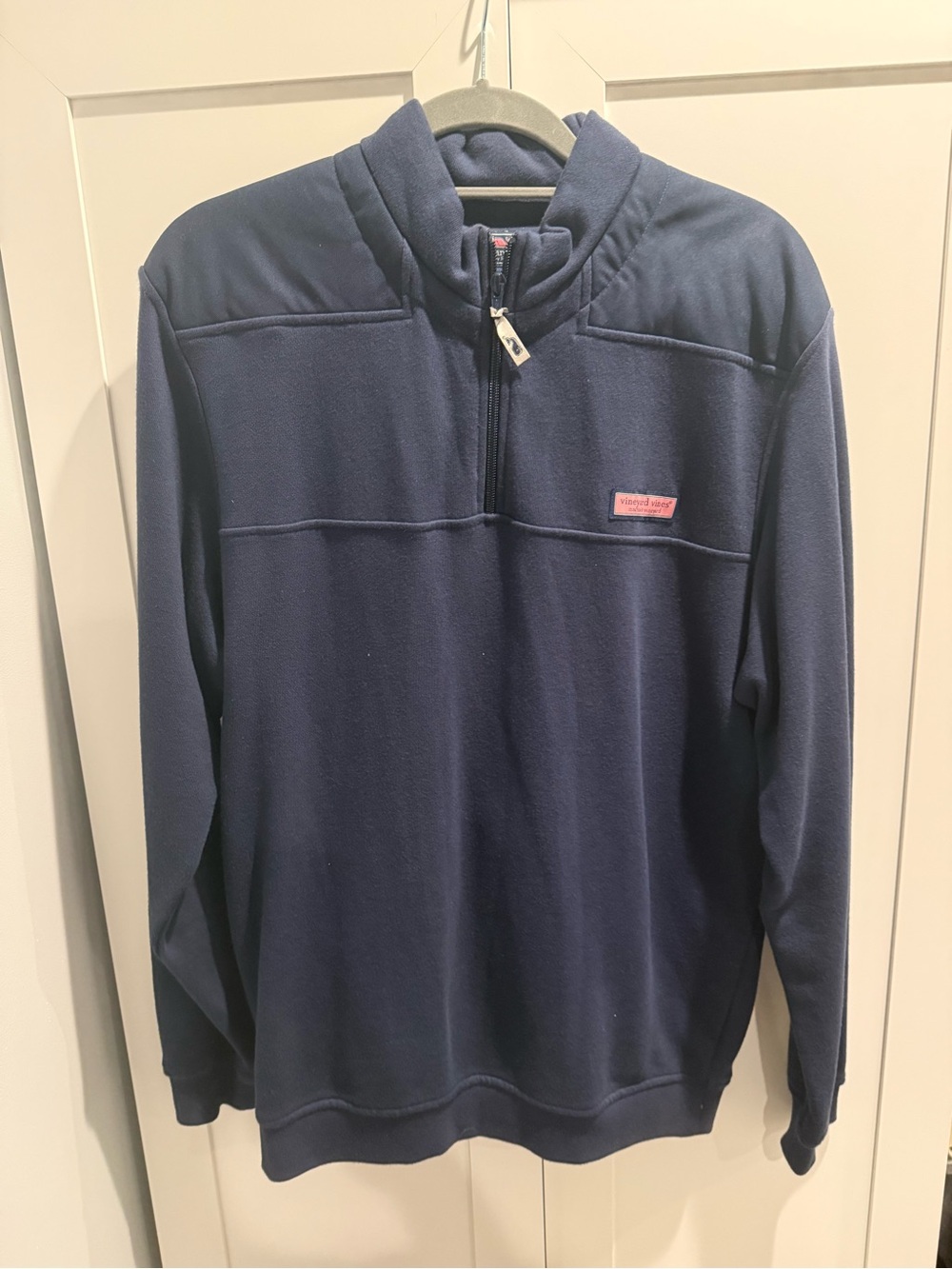 Vineyard Vines Navy Half-Zip Pullover with Pink Logo Patch Size M
